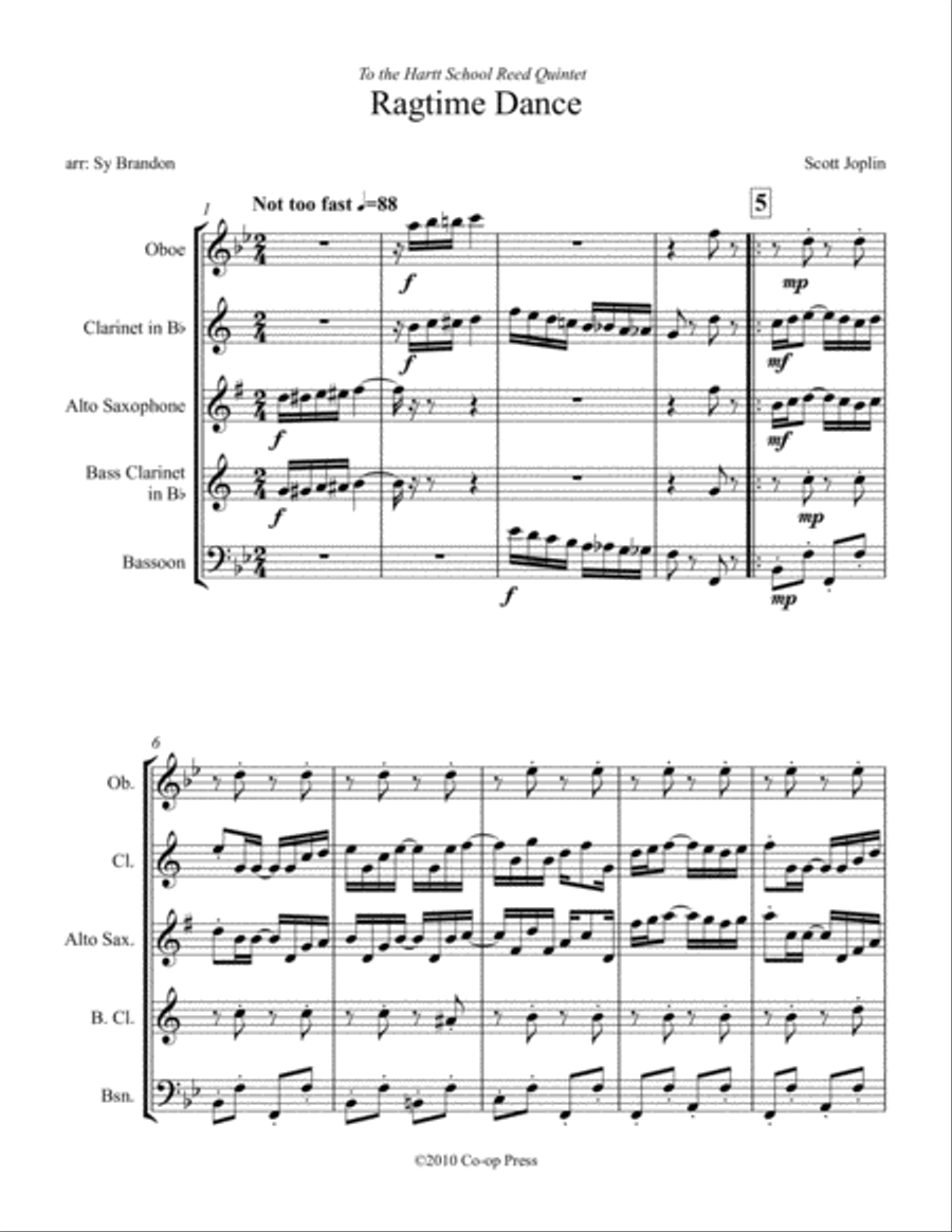 The Ragtime Dance for Reed Quintet Woodwind Quintet scores gallery preview page 1