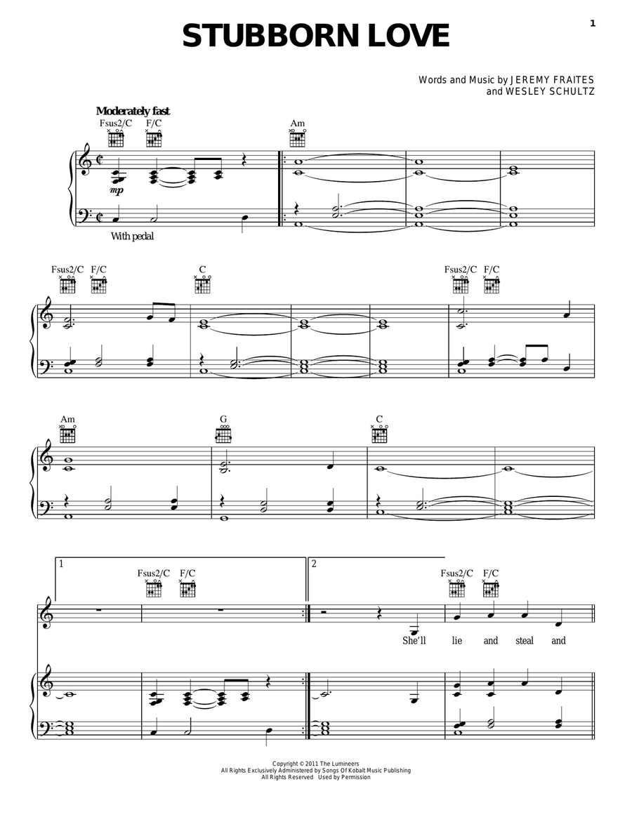 Stubborn Love Piano, Vocal, Guitar scores gallery preview page 1