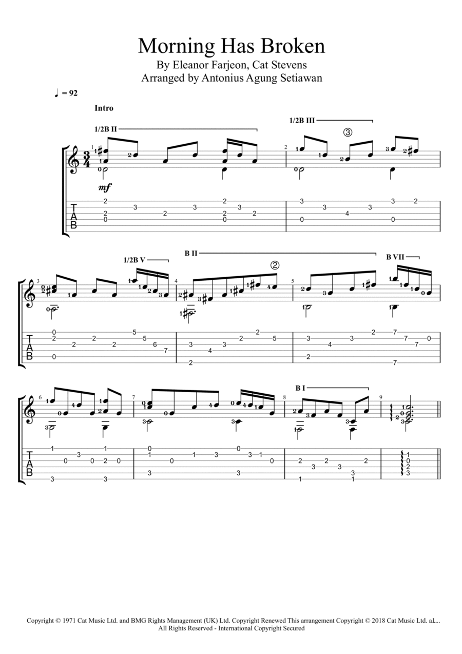 Morning Has Broken Morning Has Broken Guitar Tablature scores gallery preview page 1