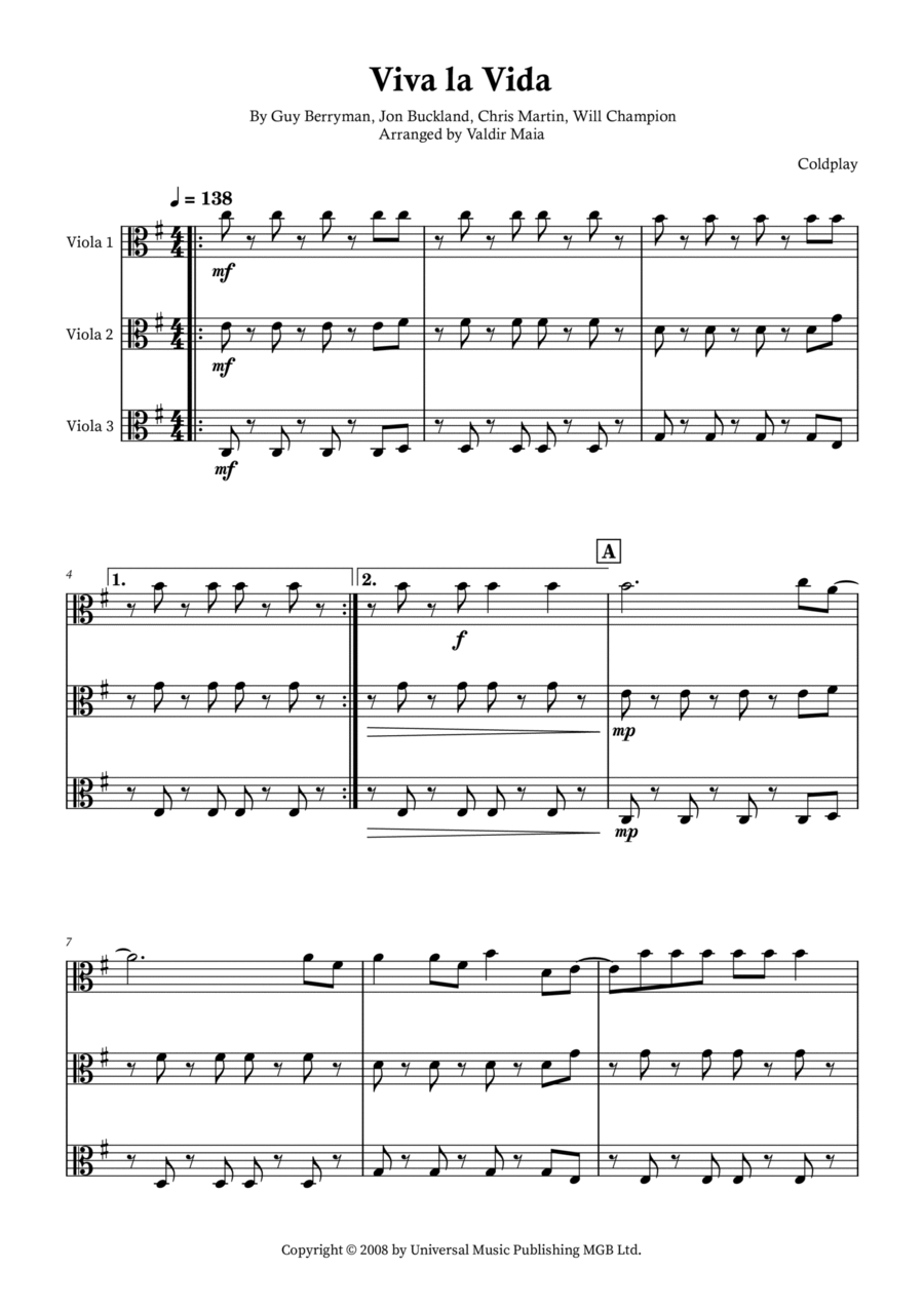 Viva La Vida String Trio scores gallery preview page 1