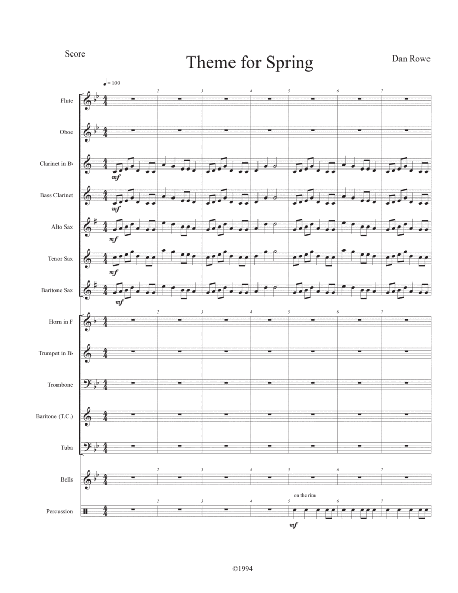 Theme For Spring Concert Band scores gallery preview page 1