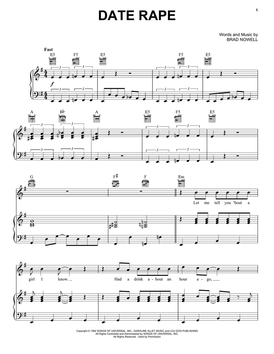 Date Rape Piano, Vocal, Guitar scores gallery preview page 1