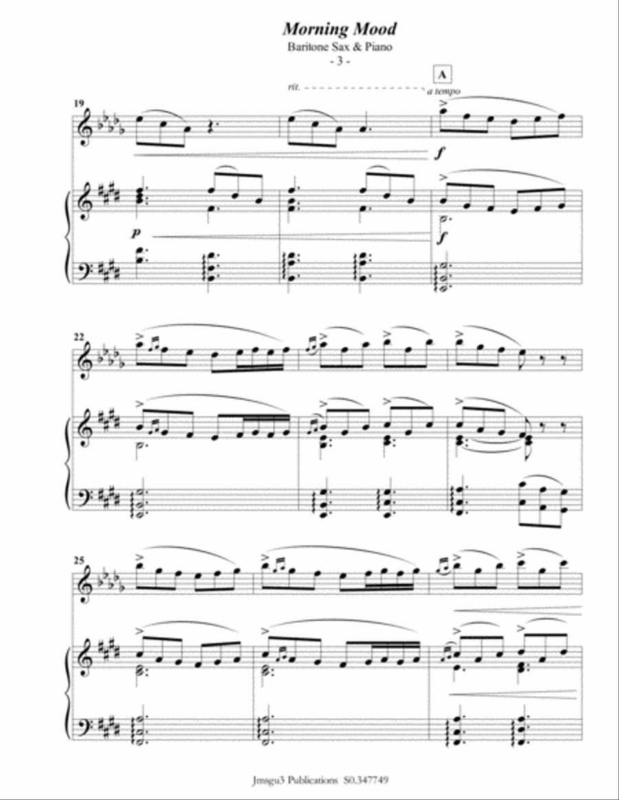 Grieg: Morning Mood from Peer Gynt Suite for Baritone Sax & Piano Baritone Saxophone scores gallery preview page 4