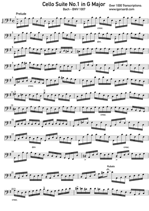Bach - Cello Suite N.1 (Complete): Arranged for Electric Bass (NO TAB)