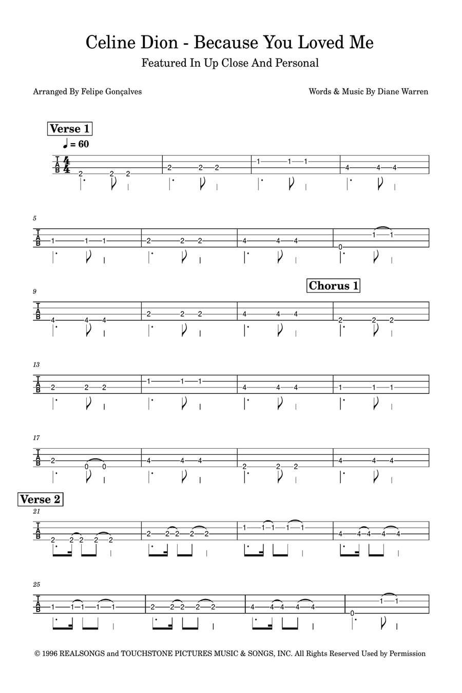 Because You Loved Me Acoustic Guitar scores gallery preview page 1
