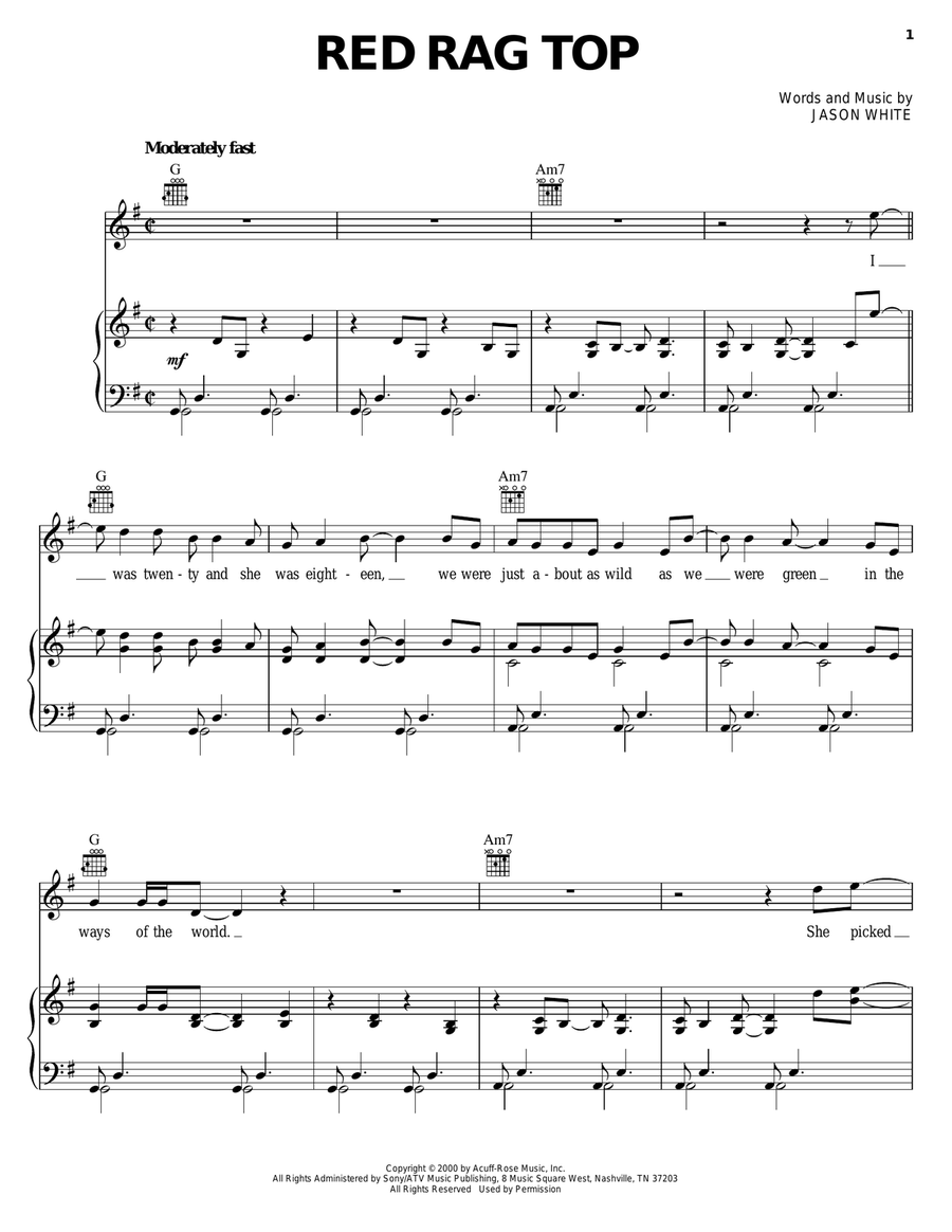 Red Rag Top Piano, Vocal, Guitar scores gallery preview page 1