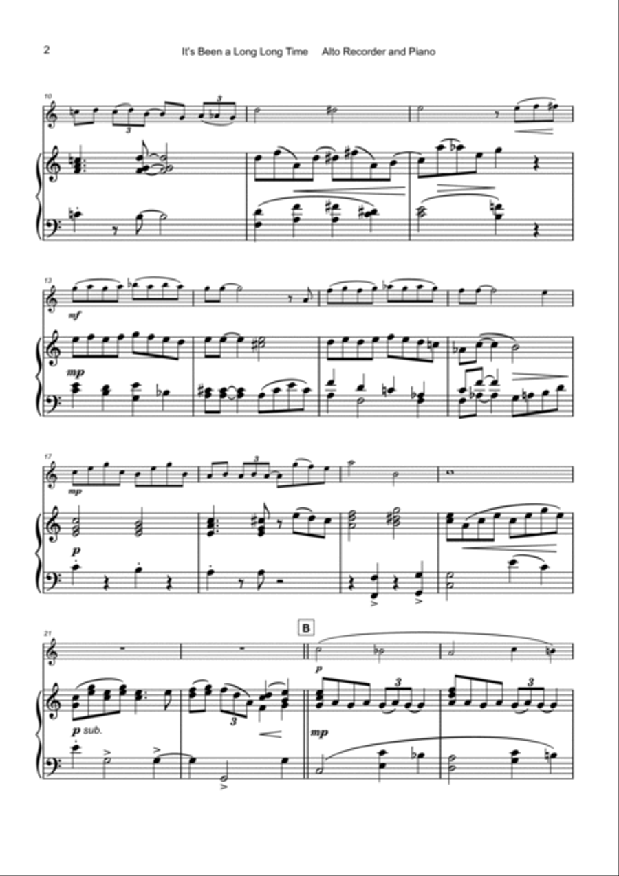 It's Been A Long, Long Time Alto Recorder scores gallery preview page 3
