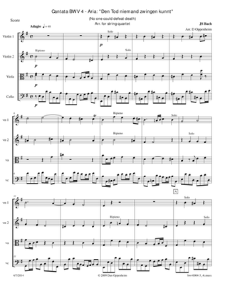 Bach: Cantata BWV 4, No 3.- Aria: "Den Tod niemand zwingen kunnt" (No one could defeat death) arr. f