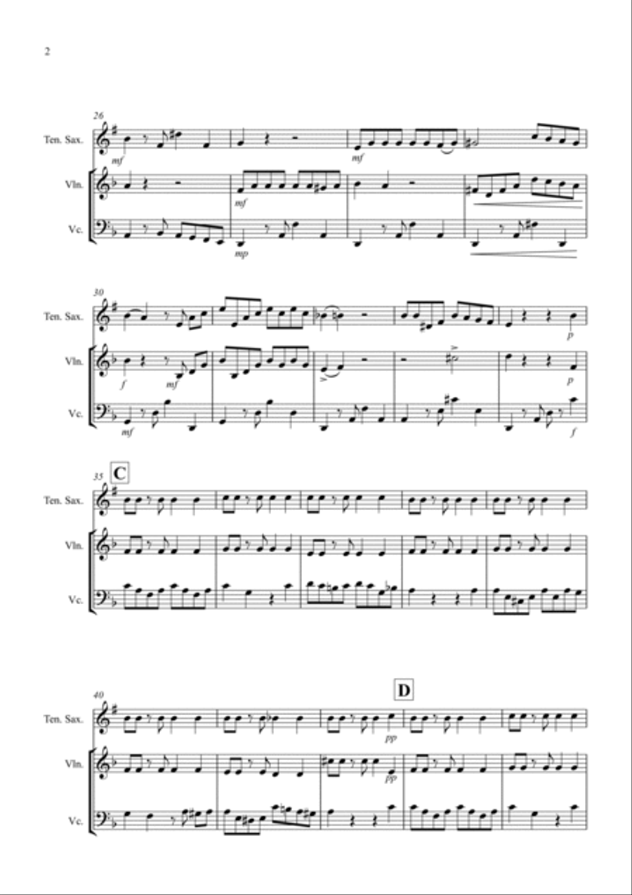 Tango a Trios for Tenor Saxophone, Violin and Cello Trio Small Ensemble scores gallery preview page 2