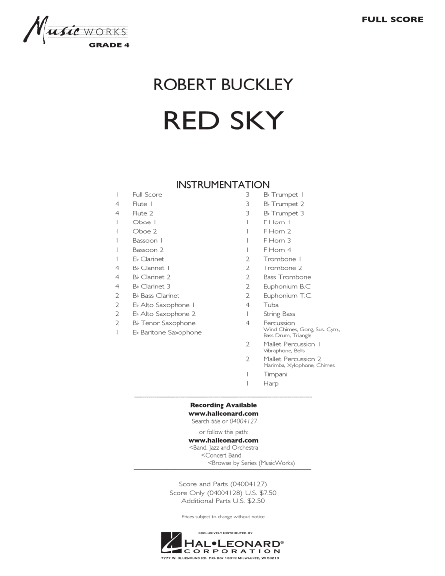 Red Sky (Digital Only) - Conductor Score (Full Score) Concert Band scores gallery preview page 1