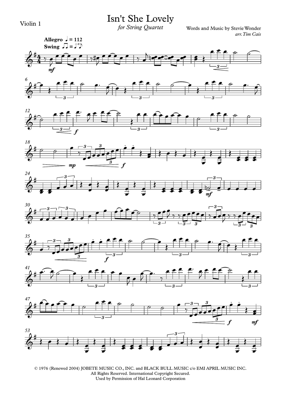 Isn't She Lovely String Quartet scores gallery preview page 6