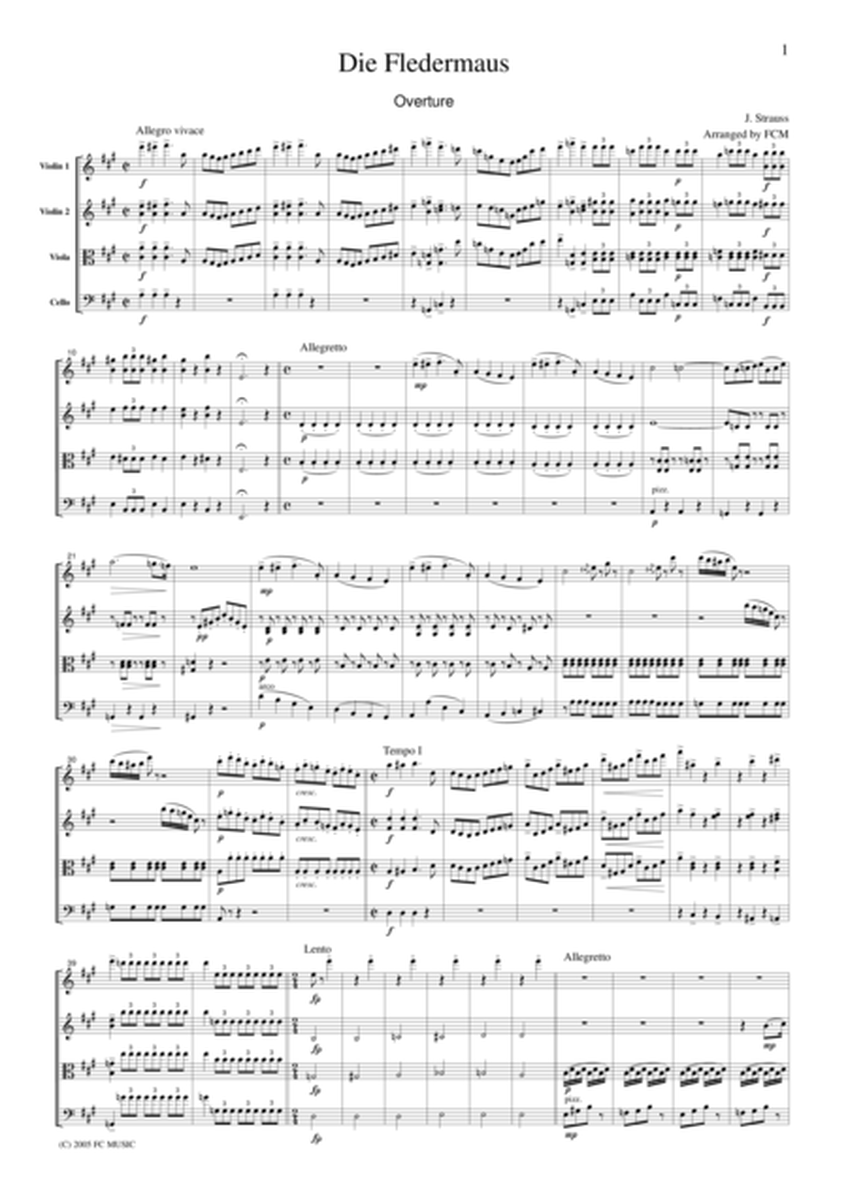 J.Strauss Die Fledermaus (The Bat) Overture, for string quartet, CS107 image number null