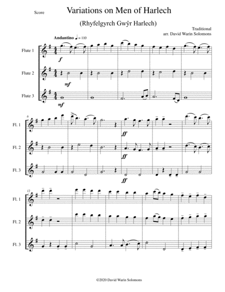 Variations on Men of Harlech (Rhyfelgyrch Gwŷr Harlech ) for flute trio (3 C flutes) image number null