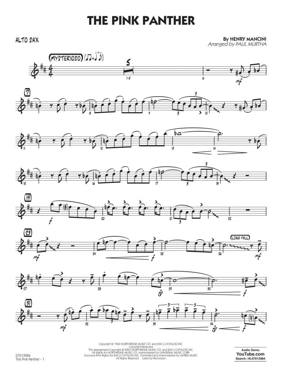 The Pink Panther (arr. Paul Murtha) - Alto Sax Jazz Ensemble scores gallery preview page 1