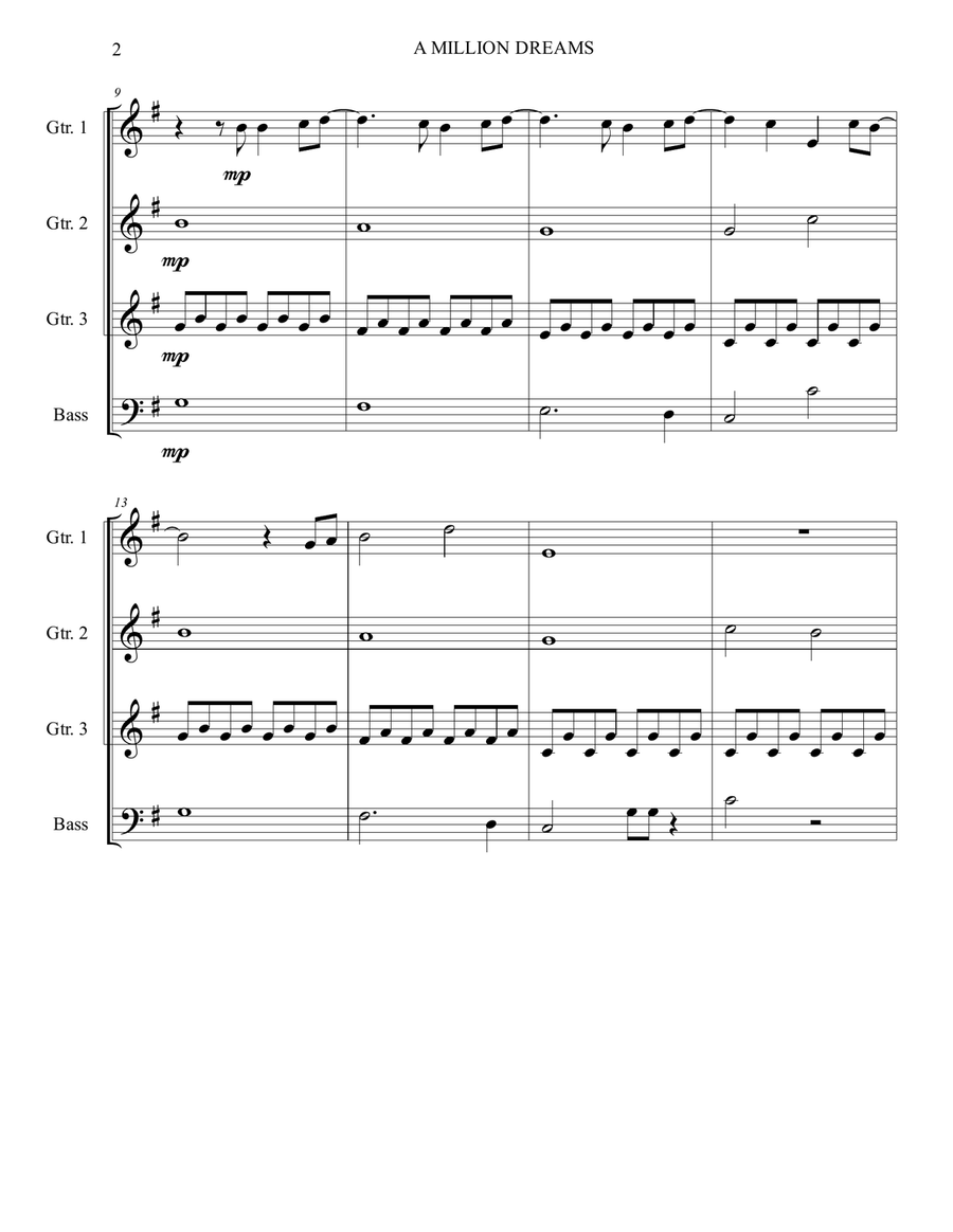 A Million Dreams Guitar Ensemble scores gallery preview page 4