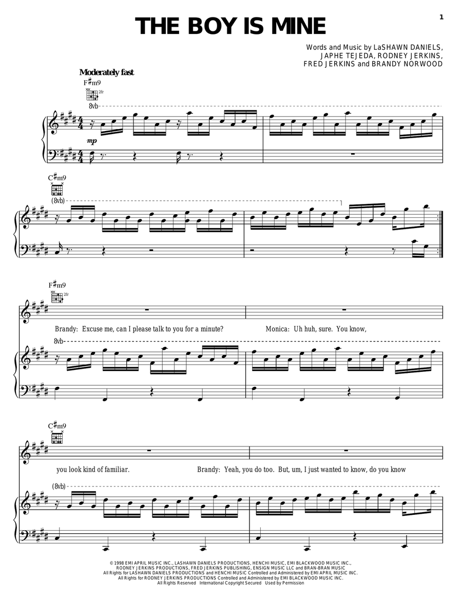 The Boy Is Mine Piano, Vocal, Guitar scores gallery preview page 1