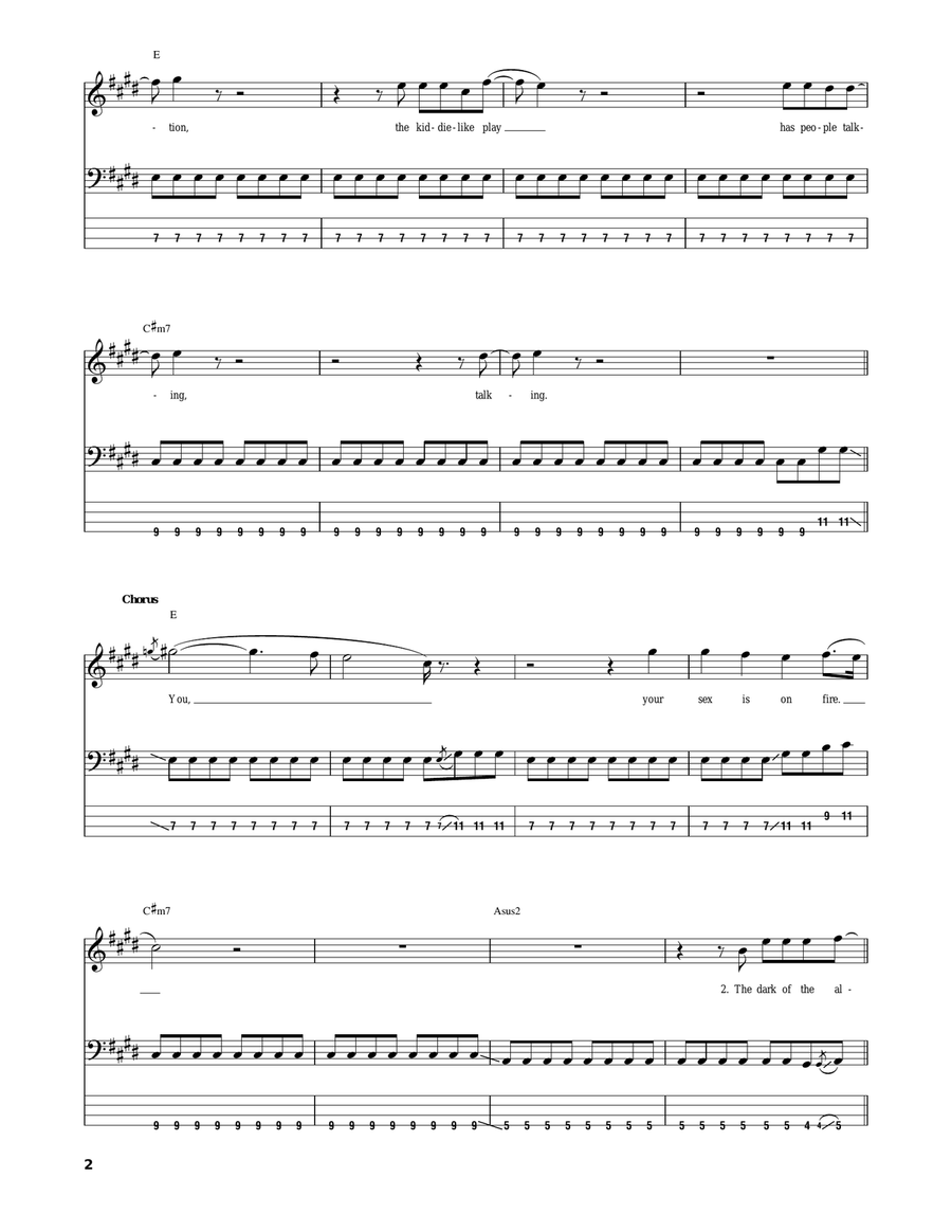 Sex On Fire Bass Guitar Tablature scores gallery preview page 2