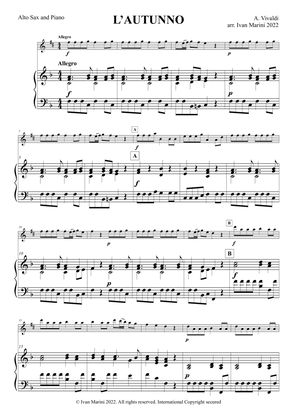 Book cover for AUTUNNO - by Vivaldi - easy Alto Sax and piano