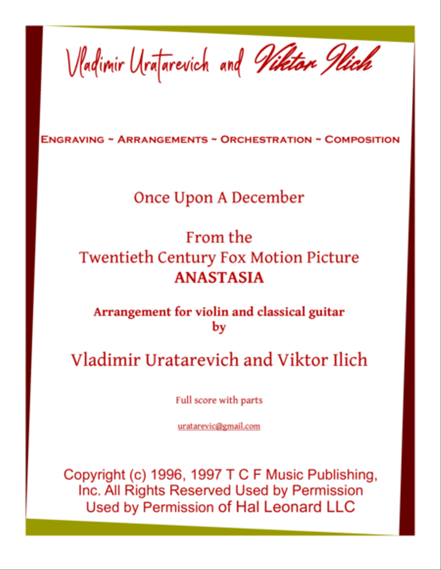 Once Upon A December from the Twentieth Century Fox Motion Picture ANASTASIA Small Ensemble scores gallery preview page 1