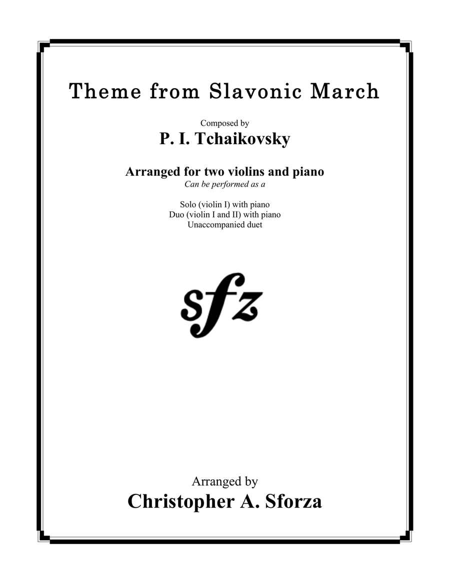 Theme from Slavonic March, for two violins and piano String Duet scores gallery preview page 1