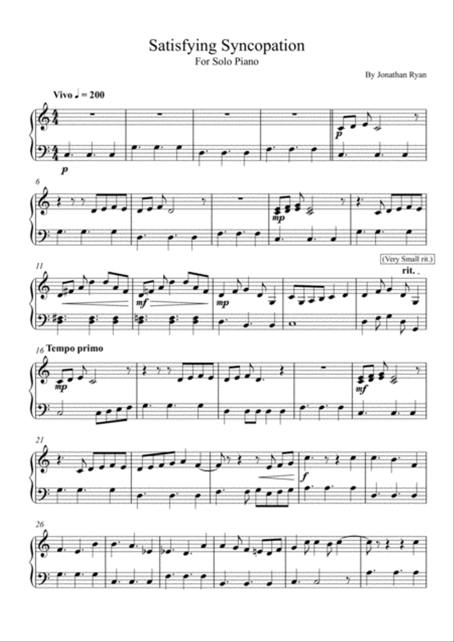 Satisfying Syncopation (An original composition for Solo Piano) Piano Solo scores gallery preview page 2