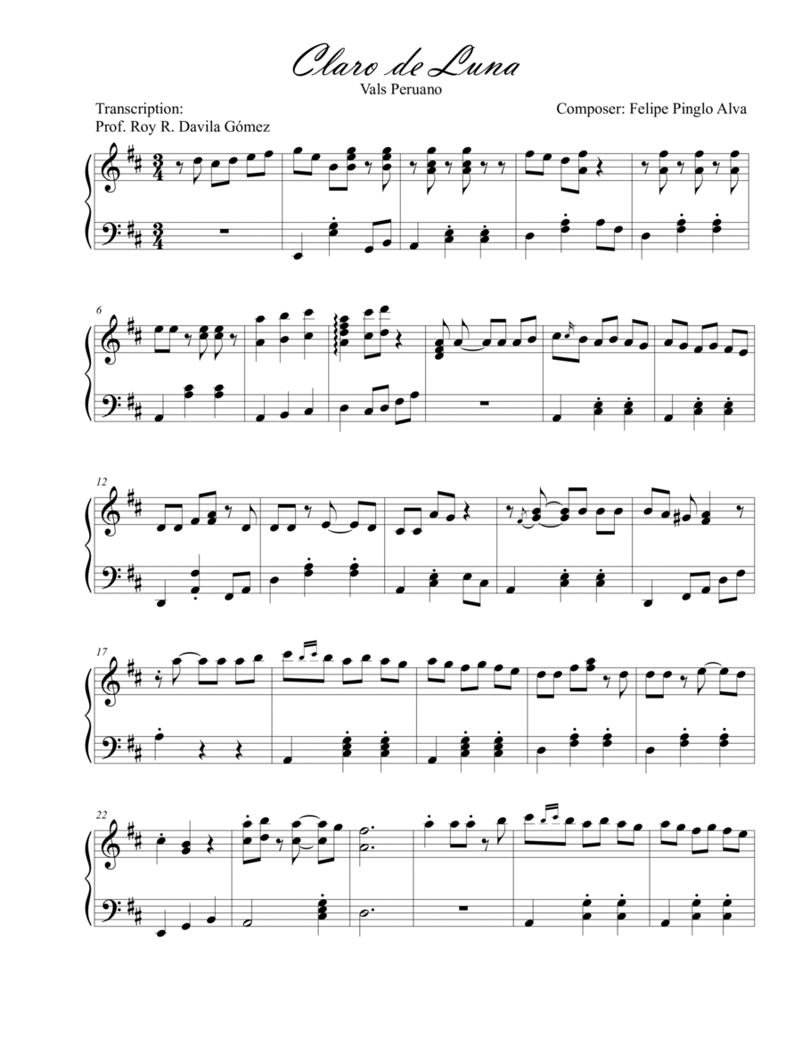 Claro de Luna Piano Solo scores gallery preview page 1