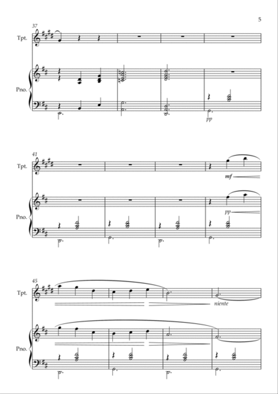 Gymnopédie No.1 - For Bb Trumpet and Piano (Transposed) w/ individual parts B-Flat Trumpet scores gallery preview page 5