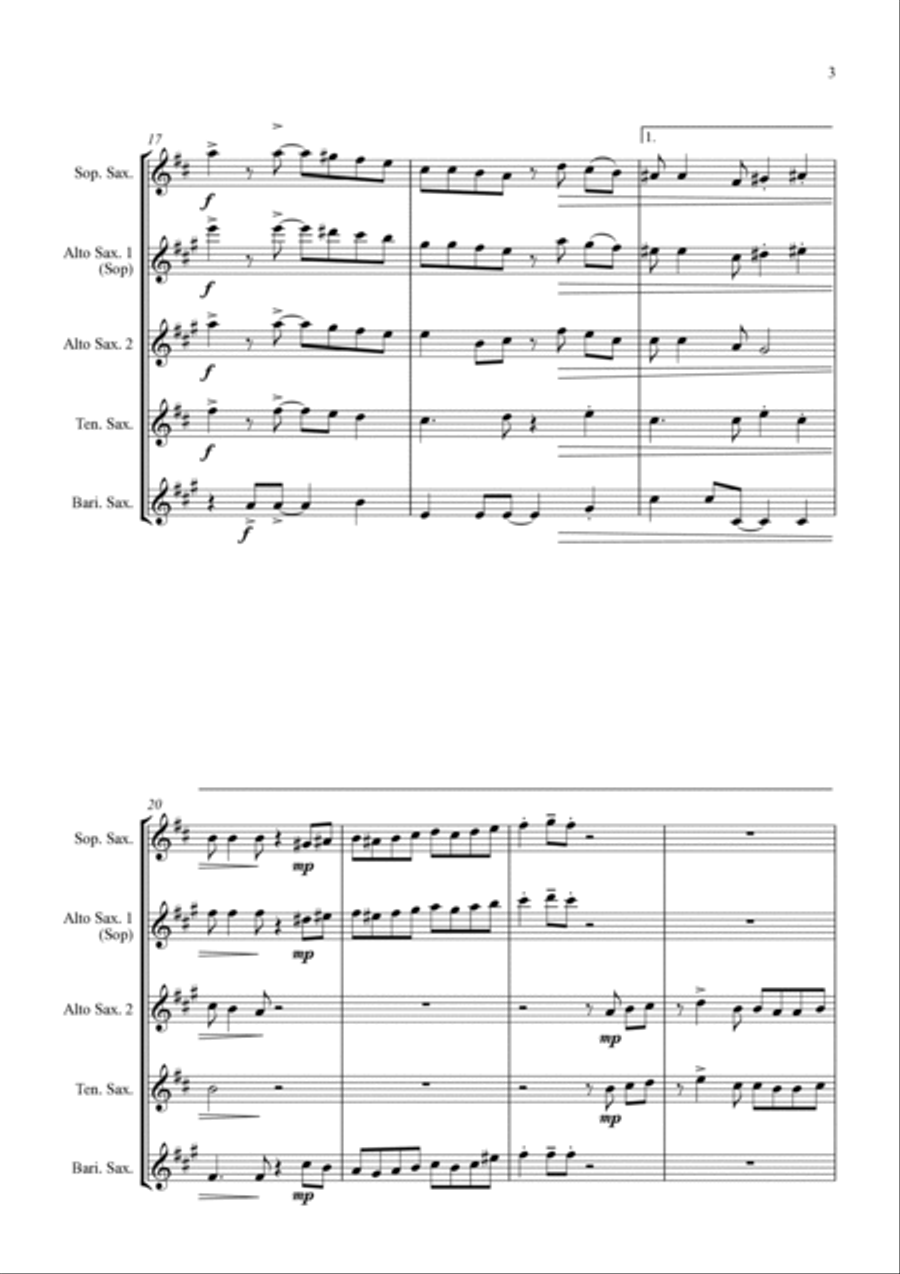 Greensleeves (What Child Is This?) - Jazz Arrangement for Saxophone Quartet Saxophone Quartet scores gallery preview page 6