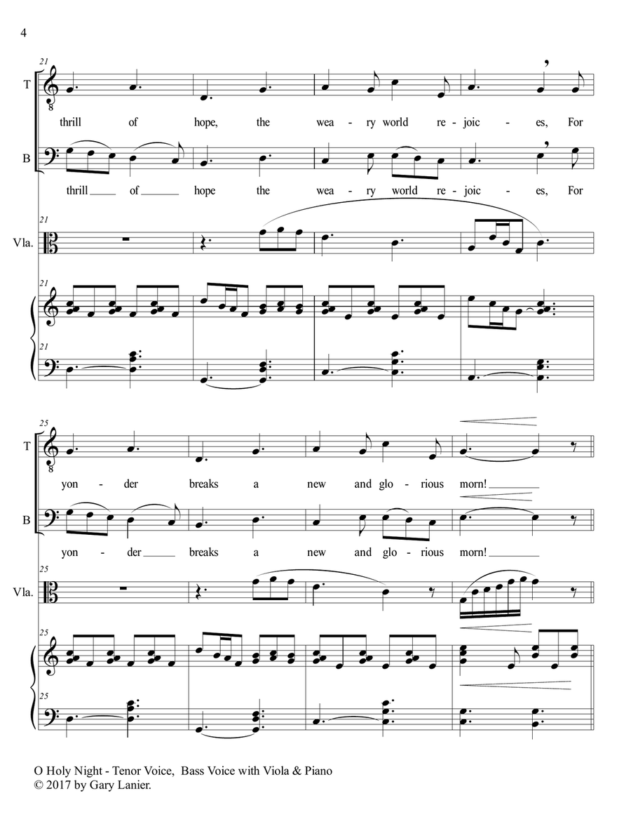 O HOLY NIGHT (Duet - Tenor Voice, Bass Voice with Viola & Piano - Score & Parts included) Small Ensemble scores gallery preview page 5