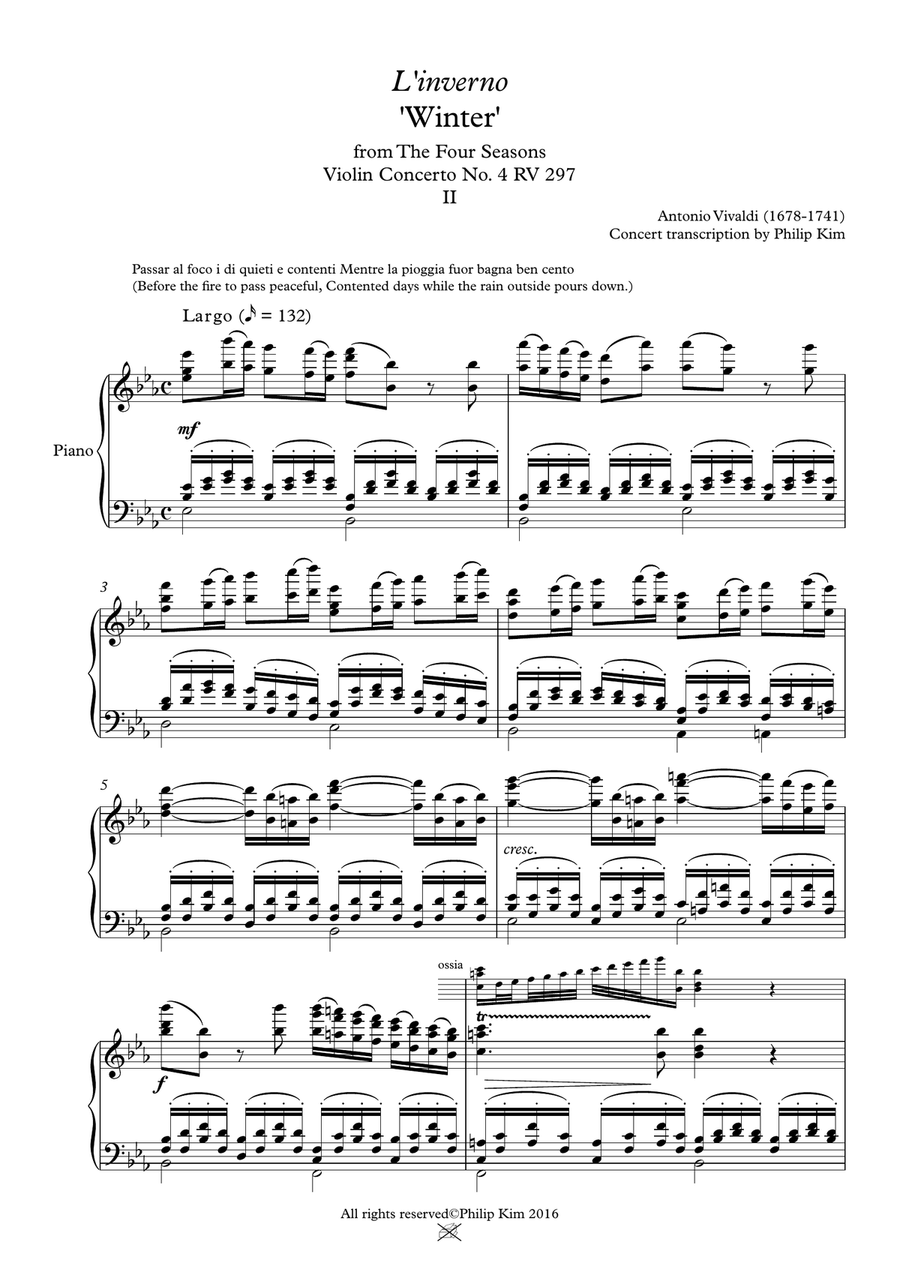 'Winter' (Largo, 2nd movement) from The Four Seasons by Vivaldi for Piano Solo Piano Solo scores gallery preview page 2