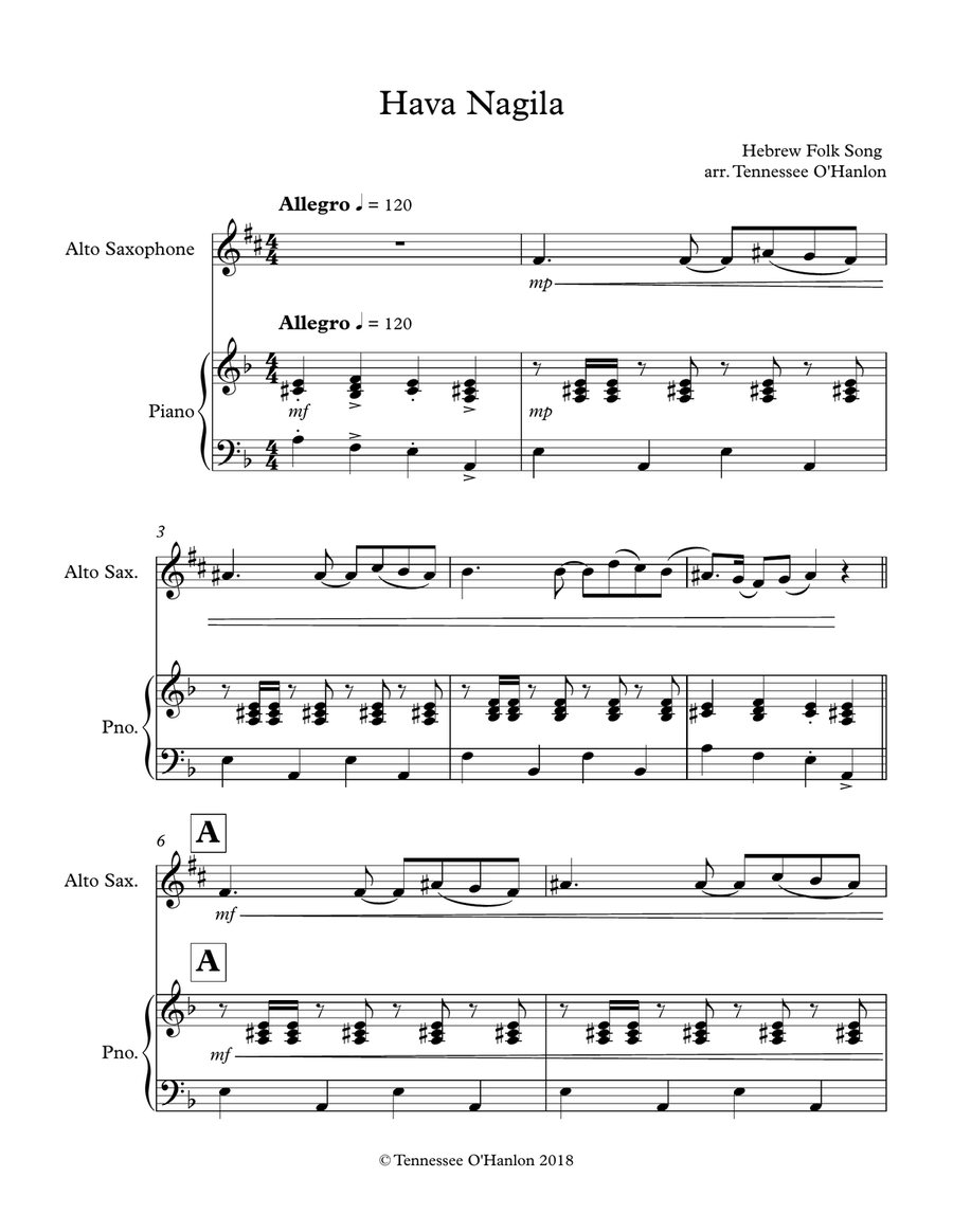 Hava Nagila Alto Saxophone scores gallery preview page 1