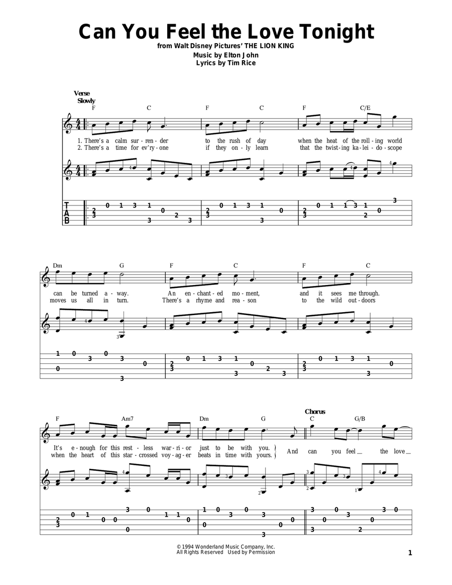 Can You Feel The Love Tonight (from The Lion King) Acoustic Guitar scores gallery preview page 1