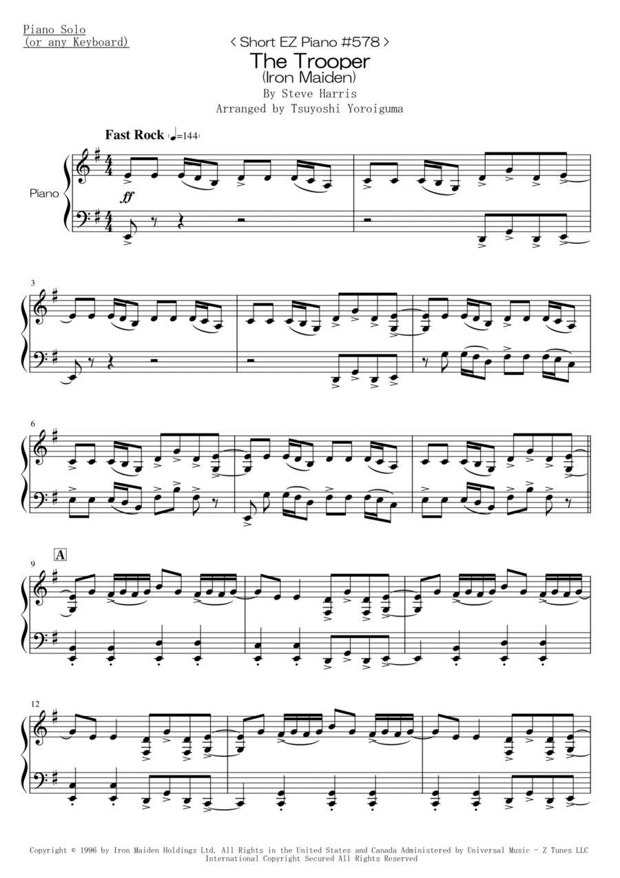 The Trooper Easy Piano scores gallery preview page 1