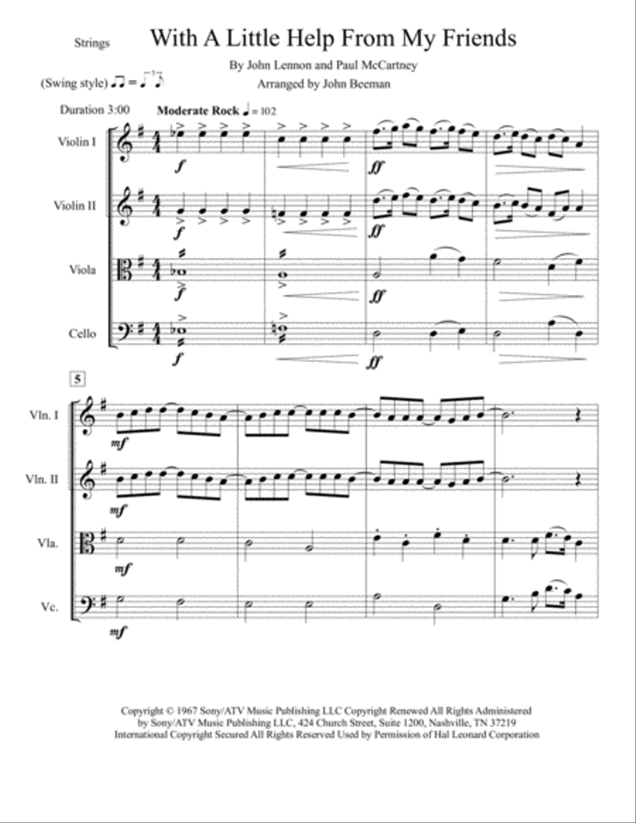 With A Little Help From My Friends String Quartet scores gallery preview page 1