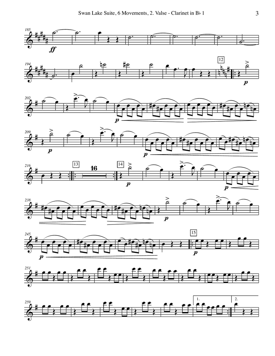 Swan Lake Suite, 6 Movements and 8 Movements - Clarinet in Bb 1 (Transposed Part)