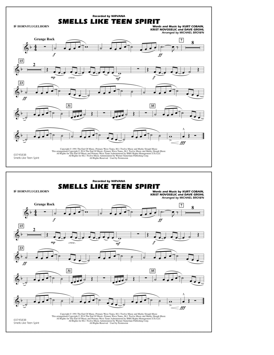 Smells Like Teen Spirit - Bb Horn/Flugelhorn Marching Band scores gallery preview page 1