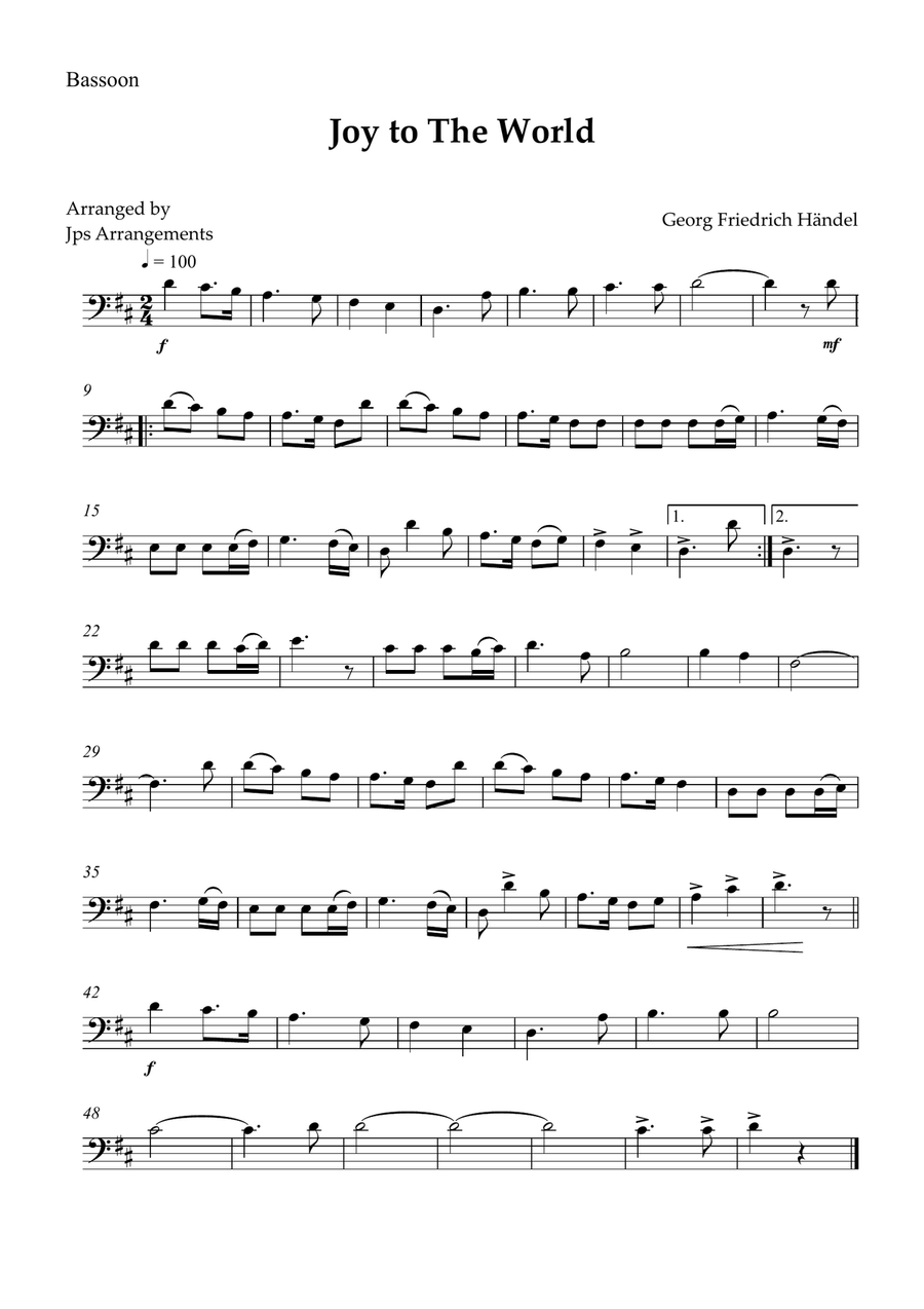 Joy To The World for Bassoon Bassoon Solo scores gallery preview page 1