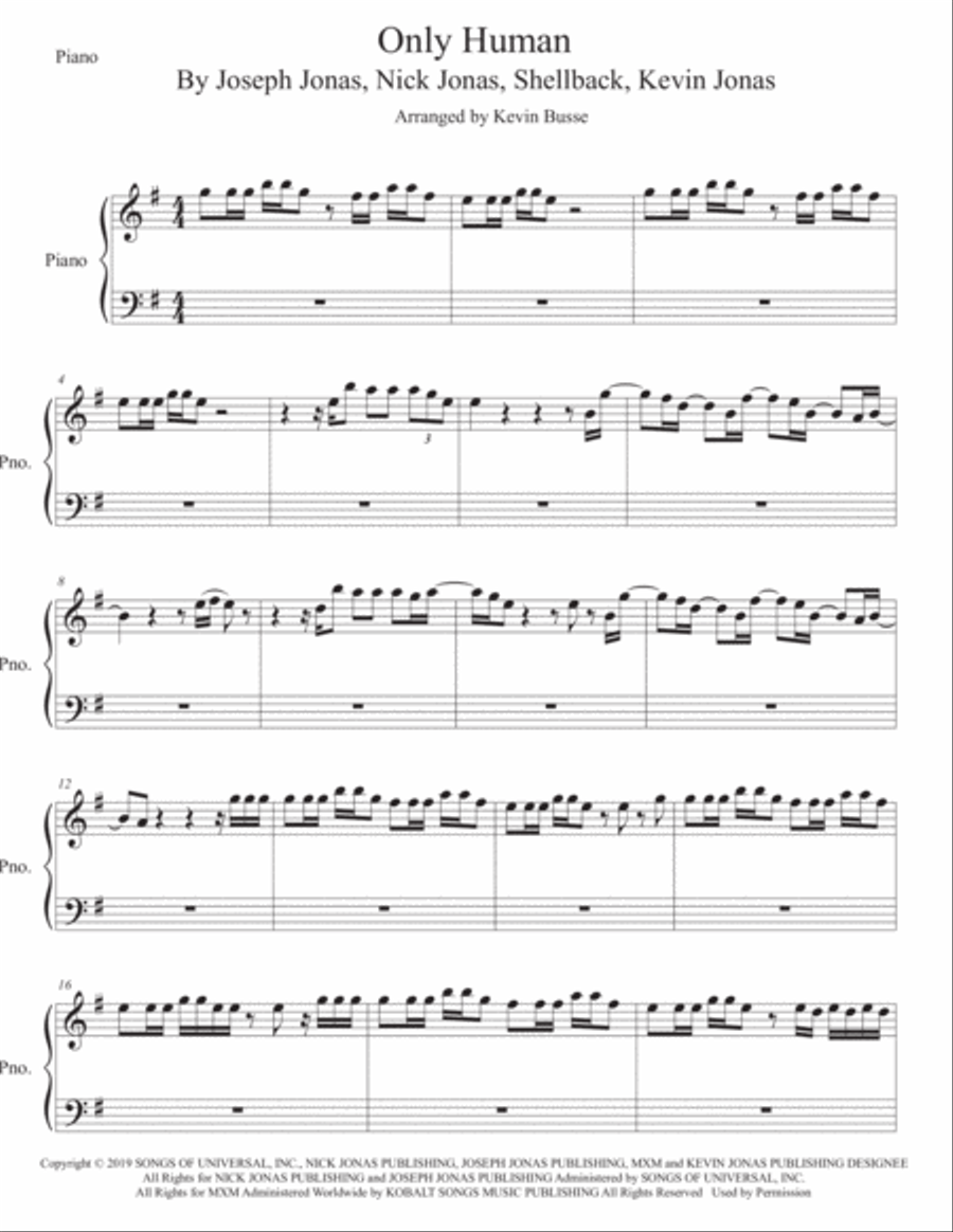 Only Human Piano Solo scores gallery preview page 1