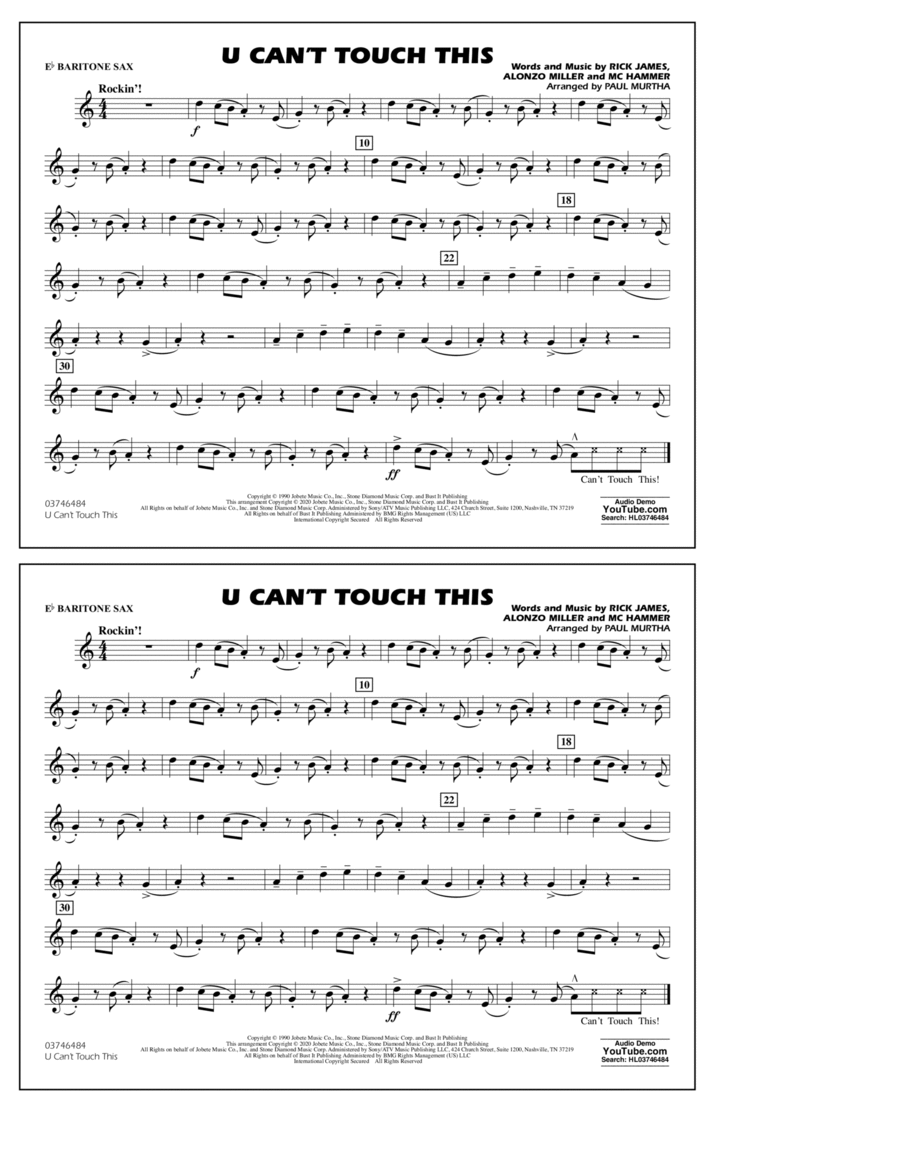 U Can't Touch This (arr. Paul Murtha) - Eb Baritone Sax Marching Band scores gallery preview page 1