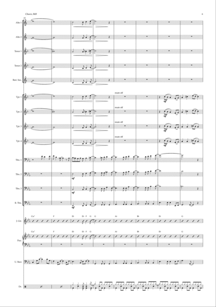 Cheers, Bill! (big band) Jazz Ensemble scores gallery preview page 6