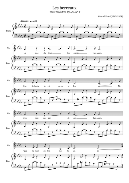 Gabriel Fauré - 3 Songs, Op.23 No.1 Les Berceaux - For Voice and Piano Original image number null