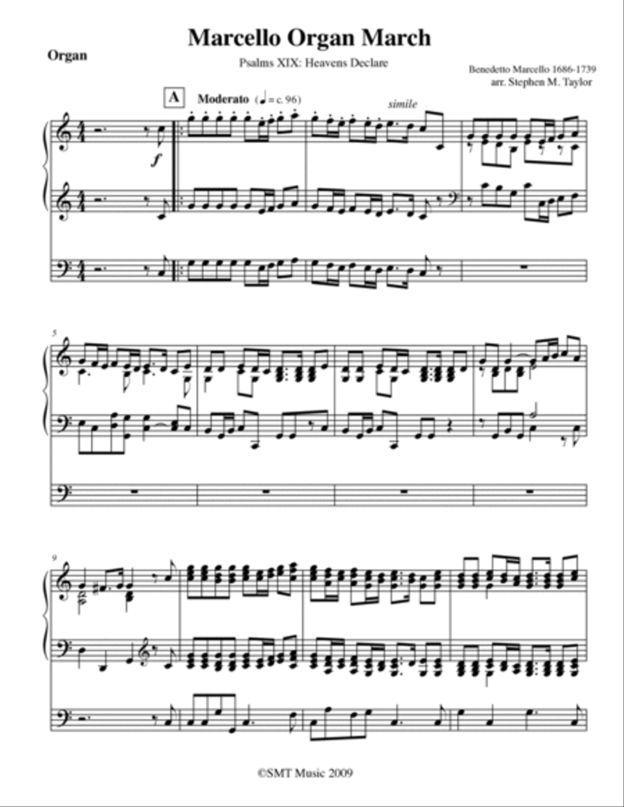 Marcello Organ March Psalm 19 for strings with Organ String Quartet scores gallery preview page 5