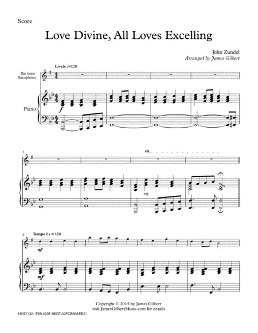 Love Divine, All Loves Excelling Baritone Saxophone scores gallery preview page 1