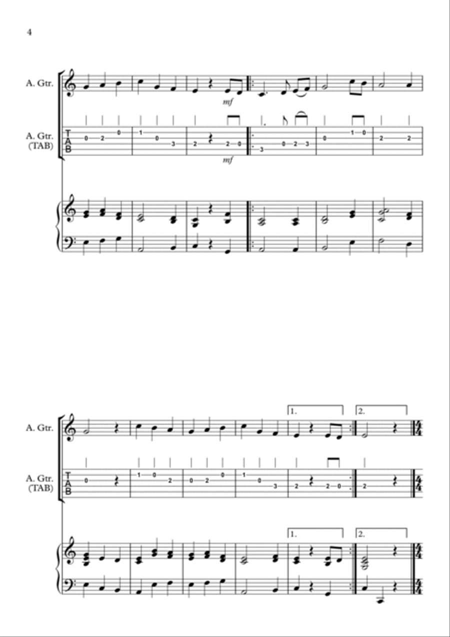8 Easy Christmas Duets for Guitar (including TAB) and Piano Acoustic Guitar scores gallery preview page 4