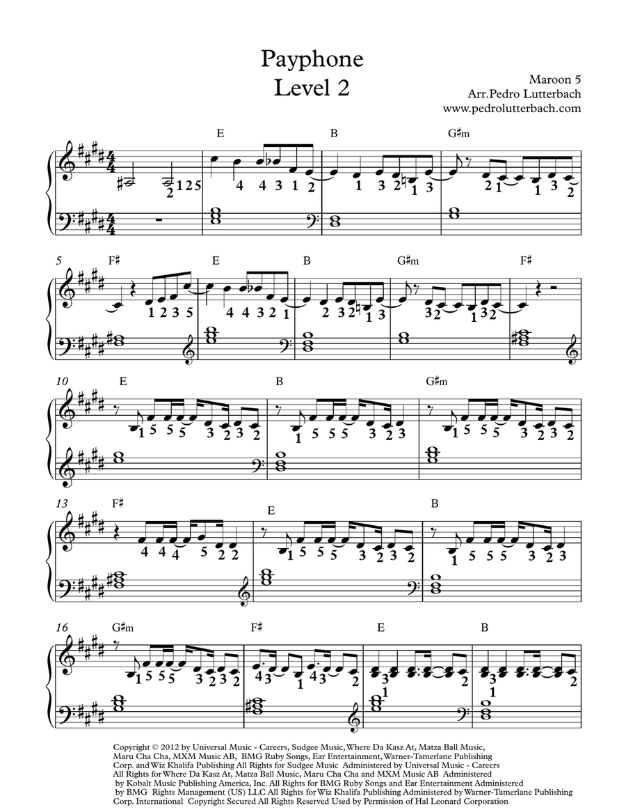 Payphone Easy Piano scores gallery preview page 1