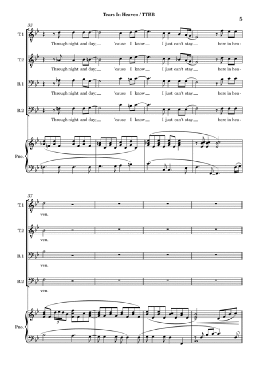 Tears In Heaven TTBB scores gallery preview page 5