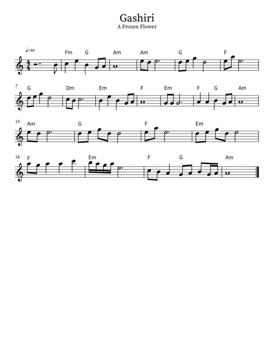 Gashiri from A Frozen Flower OST Easy Piano scores gallery preview page 1