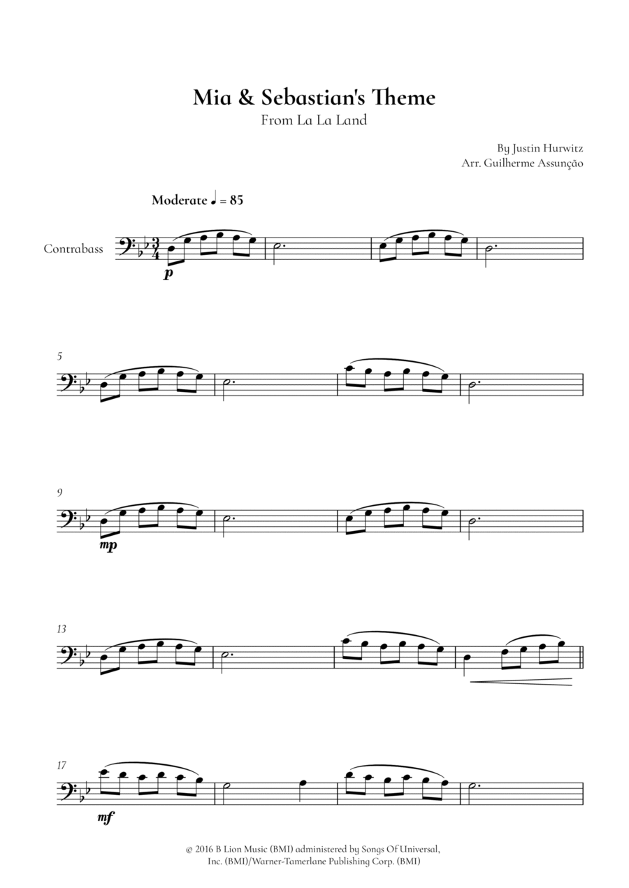 Mia & Sebastian's Theme Double Bass scores gallery preview page 1