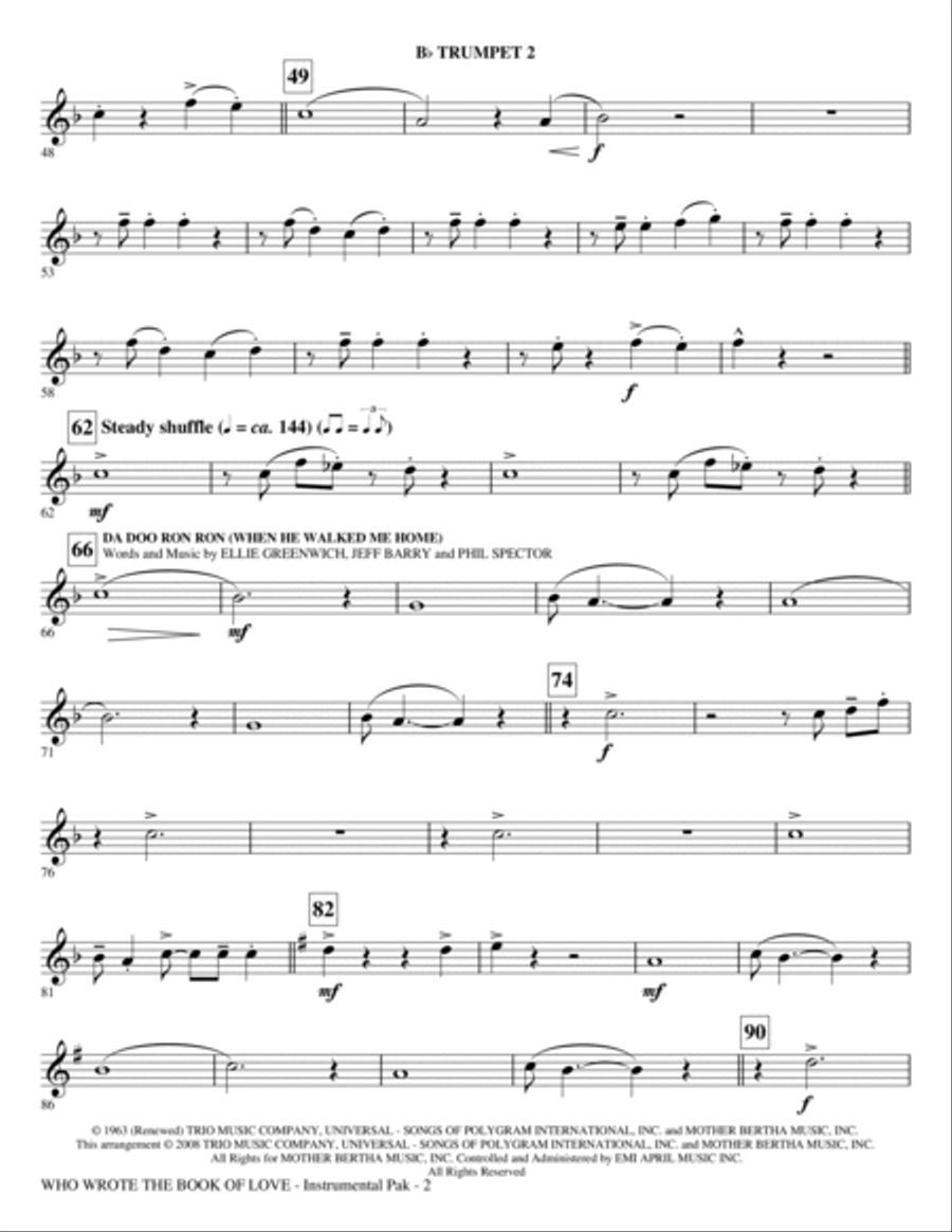 Who Wrote The Book Of Love? (Choral Medley) - Trumpet 2 Choir scores gallery preview page 2