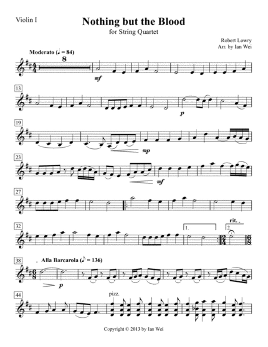 Nothing but the Blood for String Quartet String Quartet scores gallery preview page 1